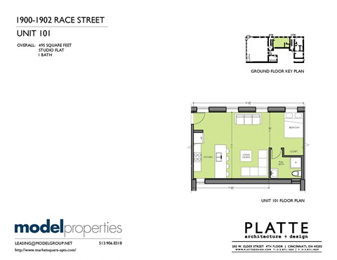 Floor plan for studio, 1 bath, 495 sqft